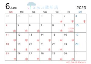 浅草近くの指輪工房6月カレンダー